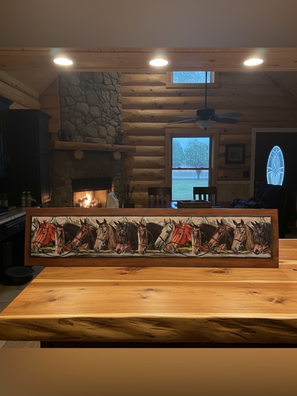 Western Horse Lineup Wall Art 42x9.5 Framed Rustic Ranch Lodge